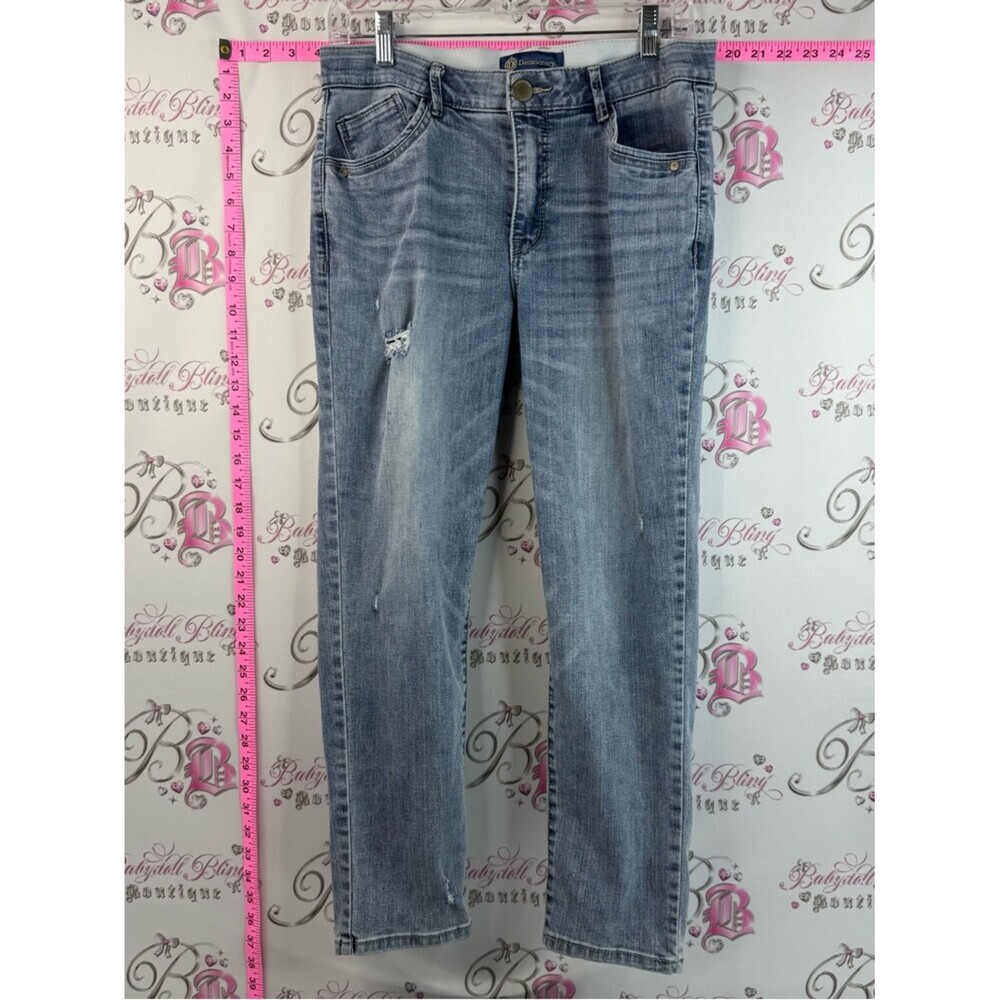 Democracy Women's Straight Leg Distressed Jeans Faded Light Blue Printed Casual